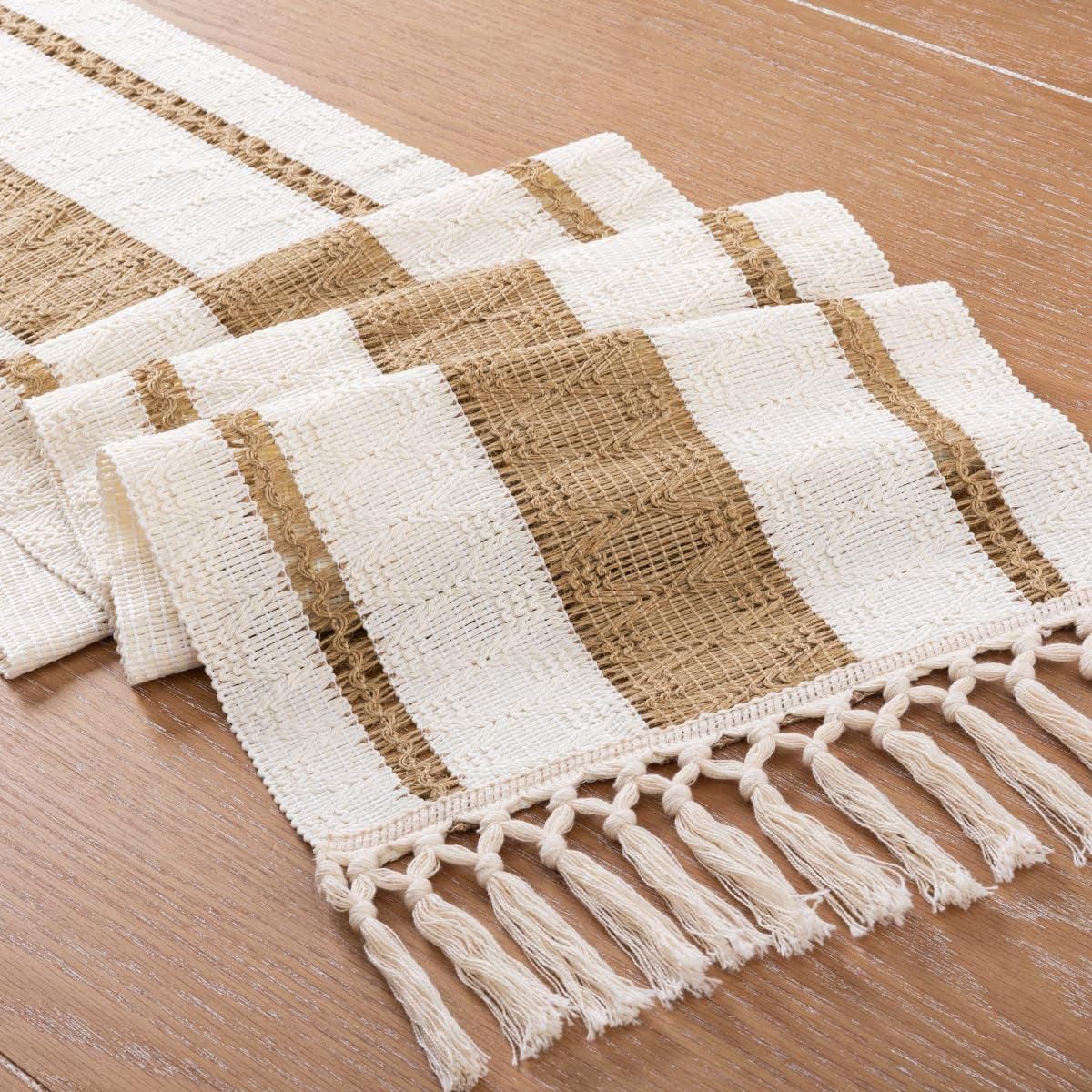 Cotton Linen Table Runner with Knot Tassels, 183 x 30 cm