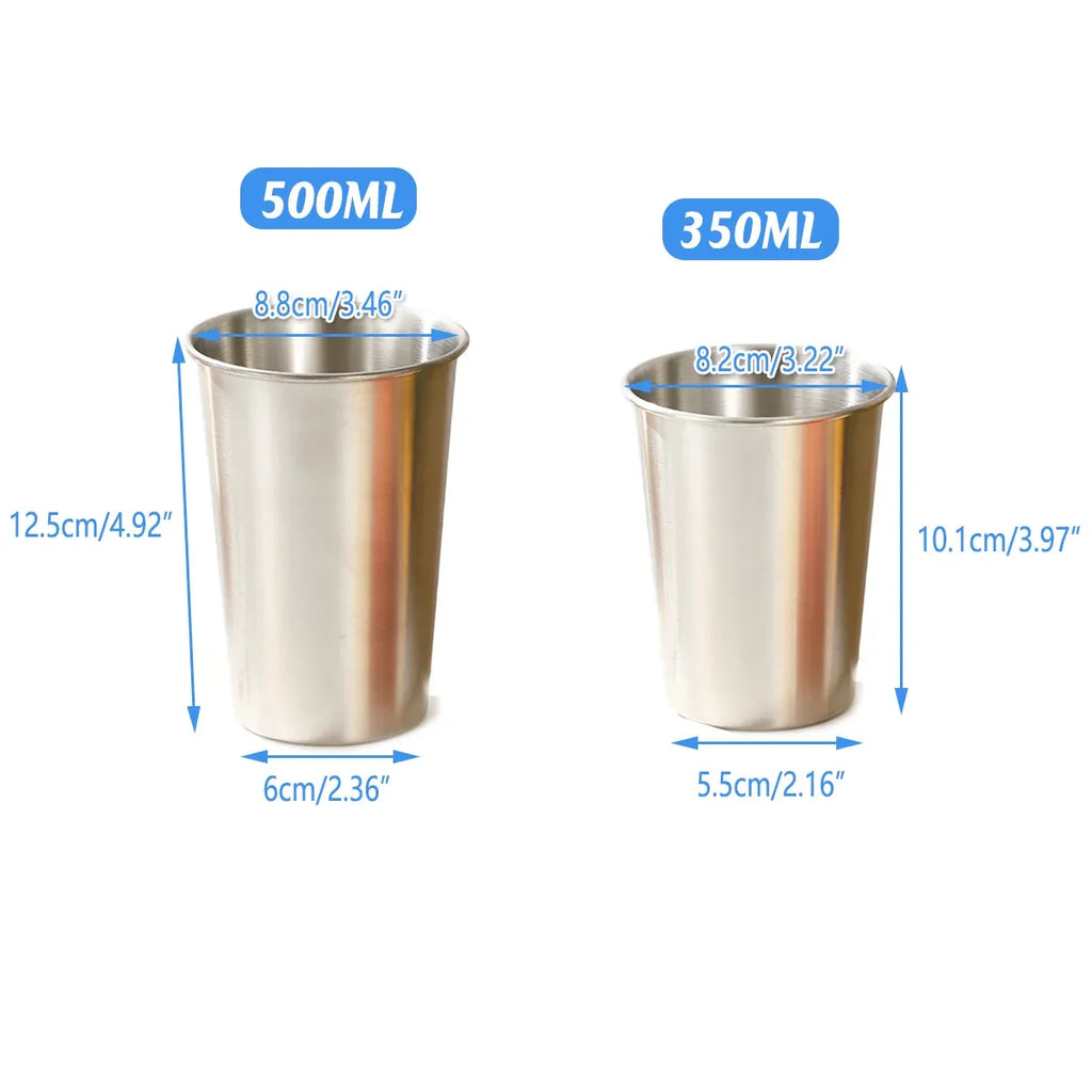 Stainless Steel Cups, Set of 8 (4 x 350 ml and 4 x 500 ml)