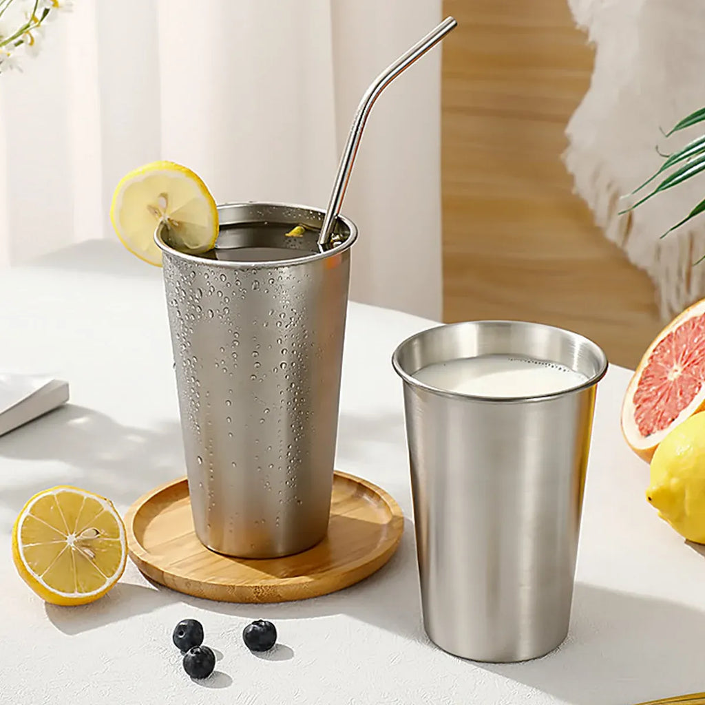 Stainless Steel Cups, Set of 8 (4 x 350 ml and 4 x 500 ml)