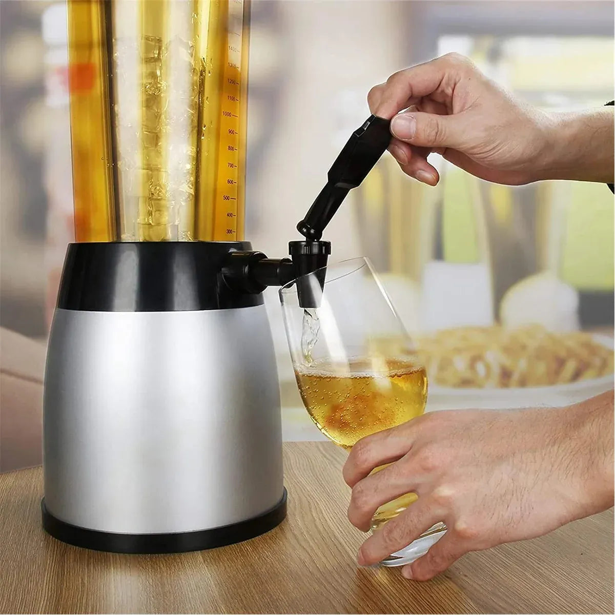 Beer Tower Drink Dispenser with Tap, Silver, 2.5 L