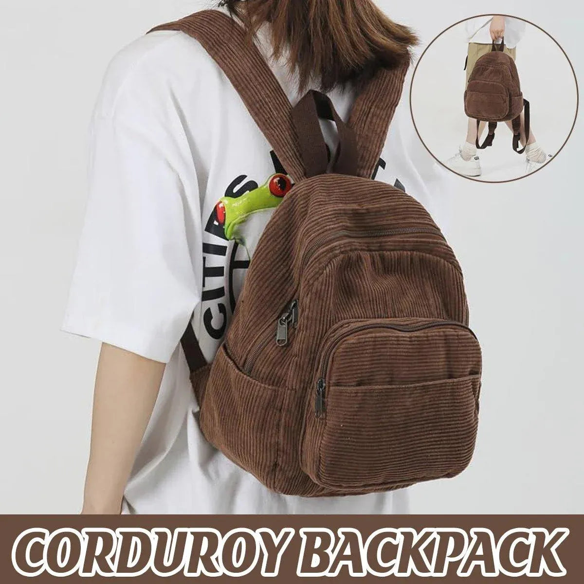 Schoolbag Corduroy Shoulder Bag Simple Mini Backpack for Daily