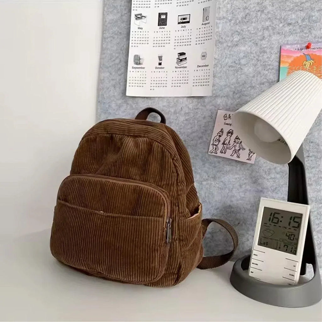 Schoolbag Corduroy Shoulder Bag Simple Mini Backpack for Daily