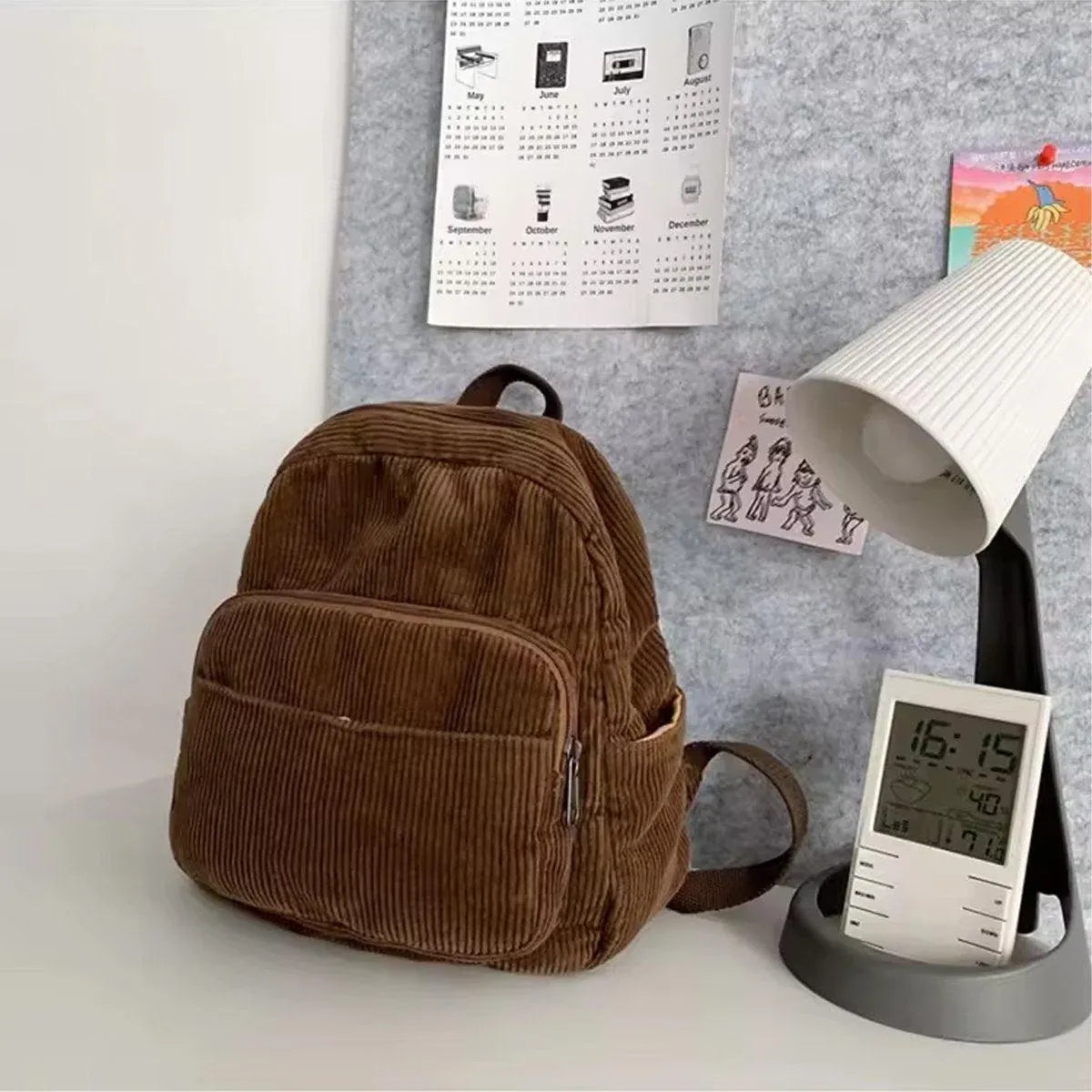 Schoolbag Corduroy Shoulder Bag Simple Mini Backpack for Daily