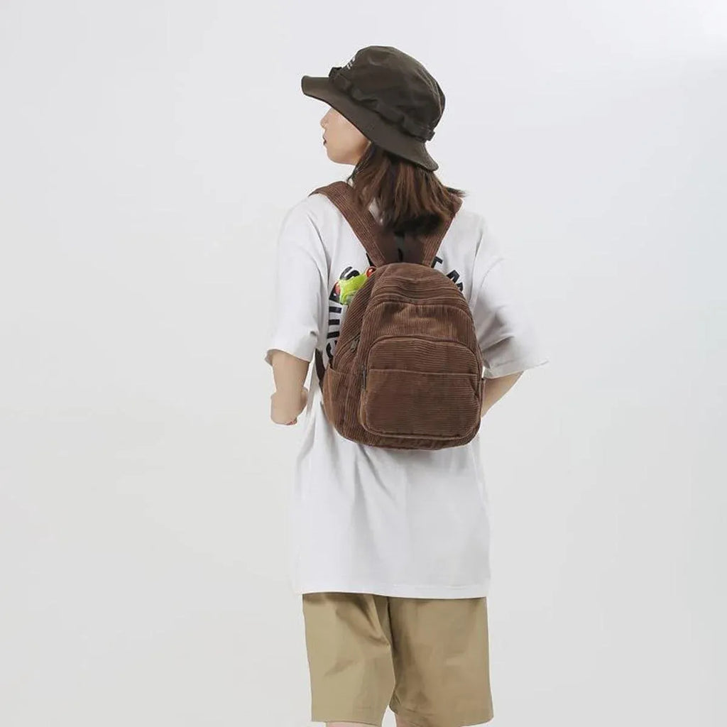 Schoolbag Corduroy Shoulder Bag Simple Mini Backpack for Daily