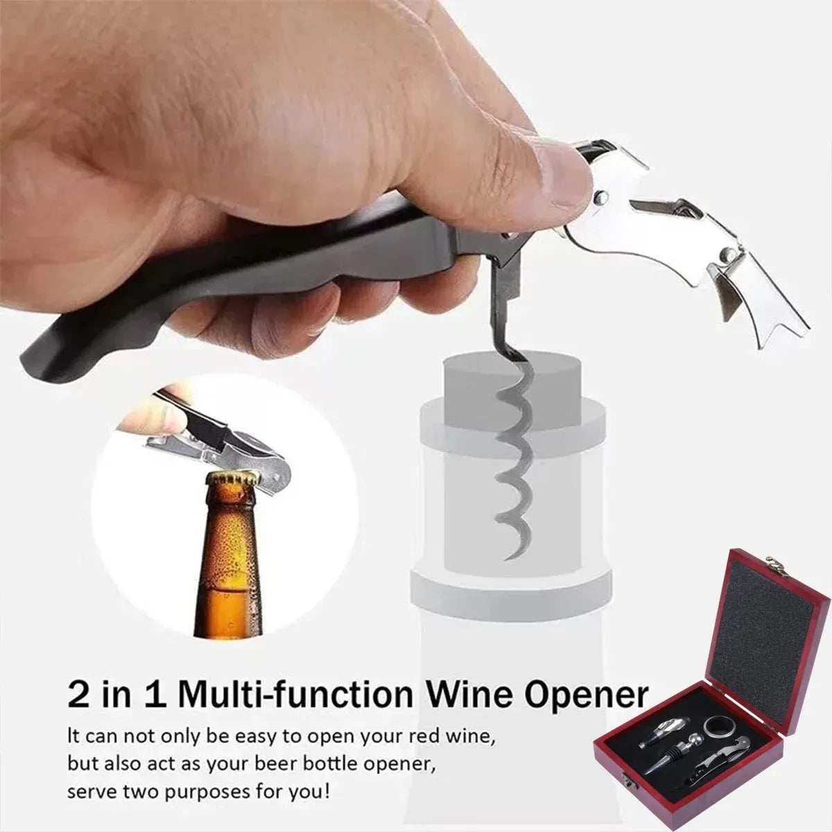 4PCS Wine Opener Set Stainless Steel Durable for Home Bar Wine Lovers