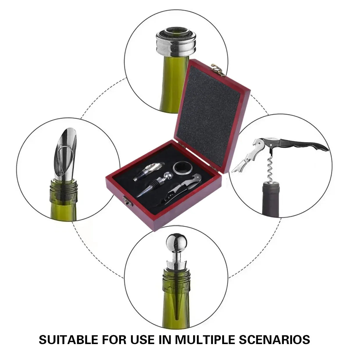 4PCS Wine Opener Set Stainless Steel Durable for Home Bar Wine Lovers