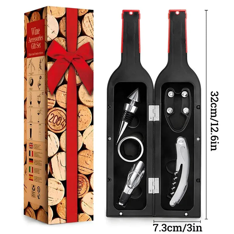 Wine Accessory Set in Bottle-Shaped Case, 5 Pieces