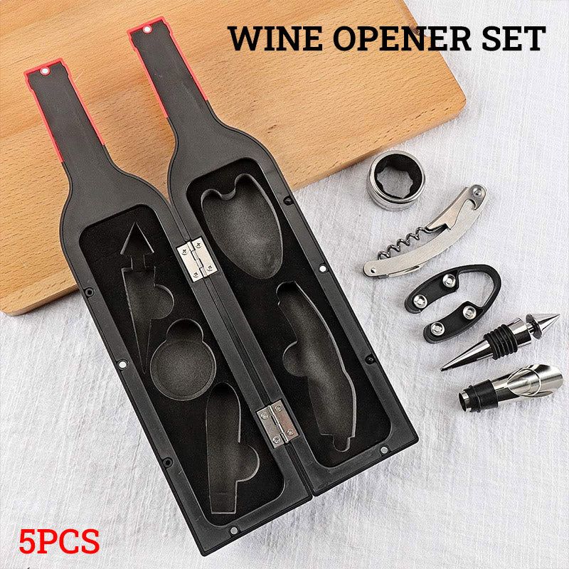 Wine Accessory Set in Bottle-Shaped Case, 5 Pieces