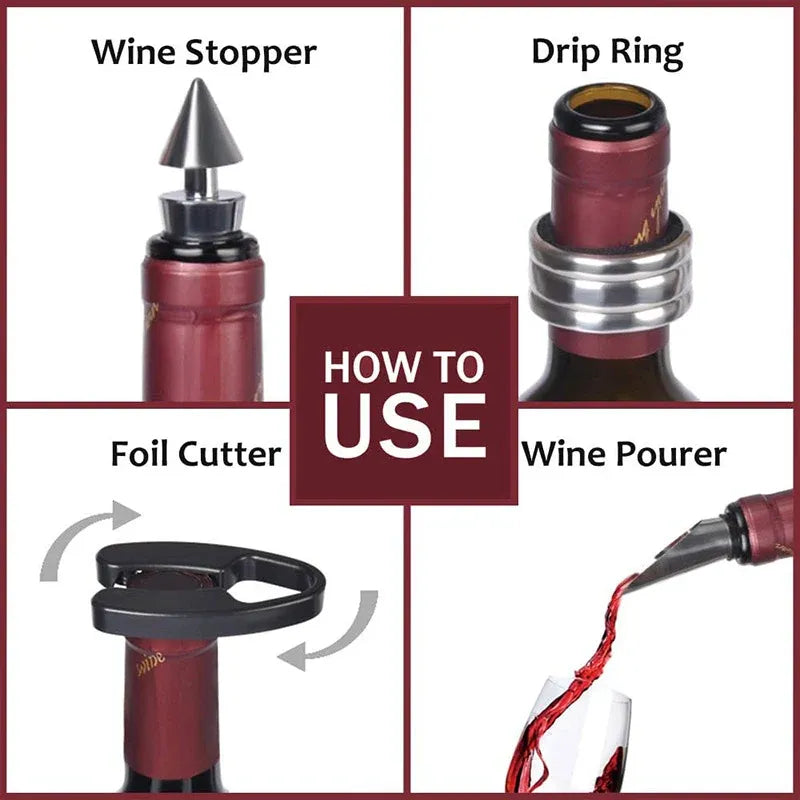 Wine Accessory Set in Bottle-Shaped Case, 5 Pieces