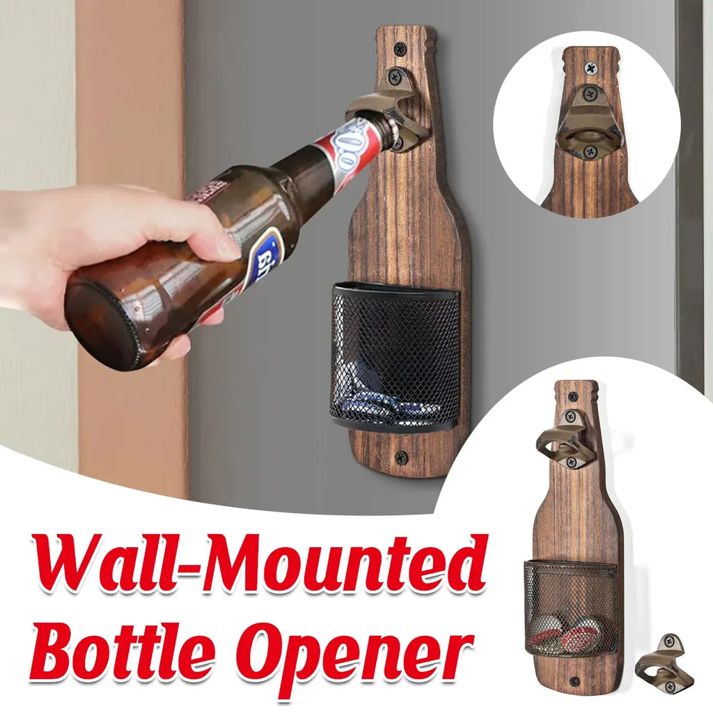 Wooden Wall Mounted Bottle Opener Solid Wood Beer Opener Rustic Home