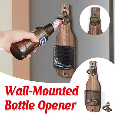 Wooden Wall Mounted Bottle Opener Solid Wood Beer Opener Rustic Home
