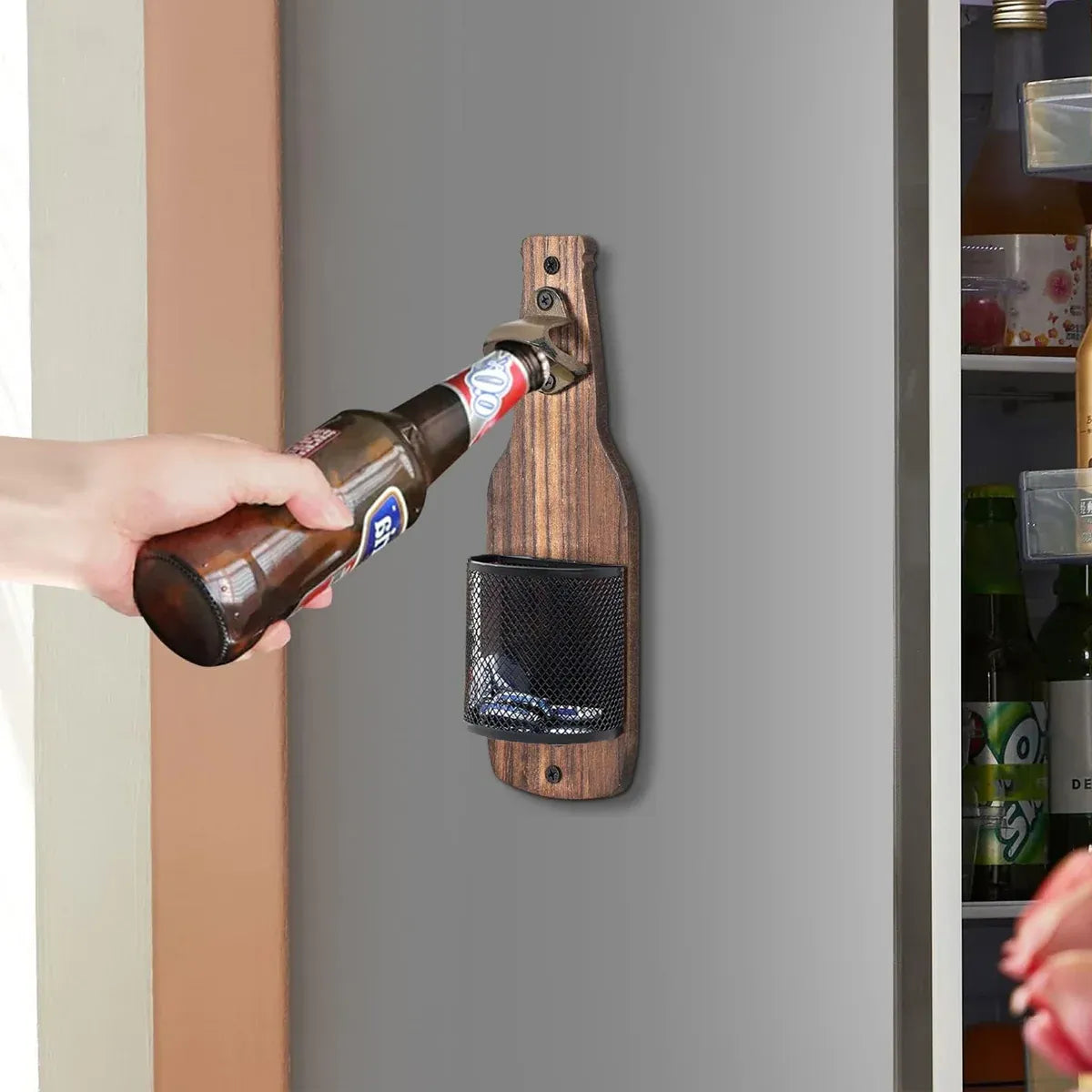 Wooden Wall Mounted Bottle Opener Solid Wood Beer Opener Rustic Home