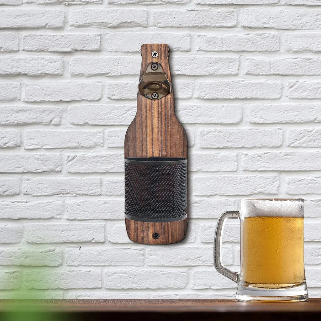 Wooden Wall Mounted Bottle Opener Solid Wood Beer Opener Rustic Home