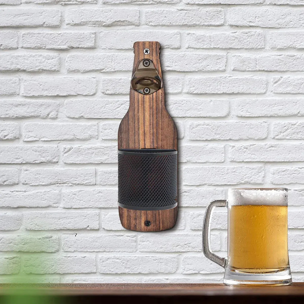 Wooden Wall Mounted Bottle Opener Solid Wood Beer Opener Rustic Home