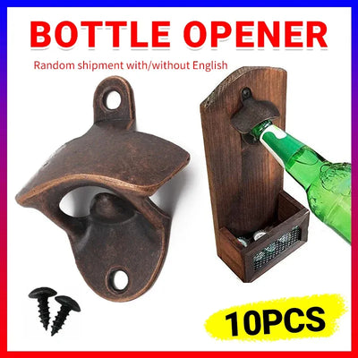 Rustic Wall Mounted Bottle Openers, Set of 10