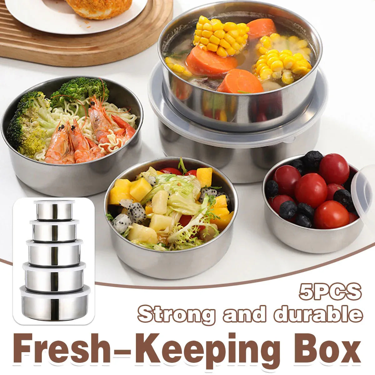 5PCS Food Storage Bowls Round Kitchen Containers with Lids for