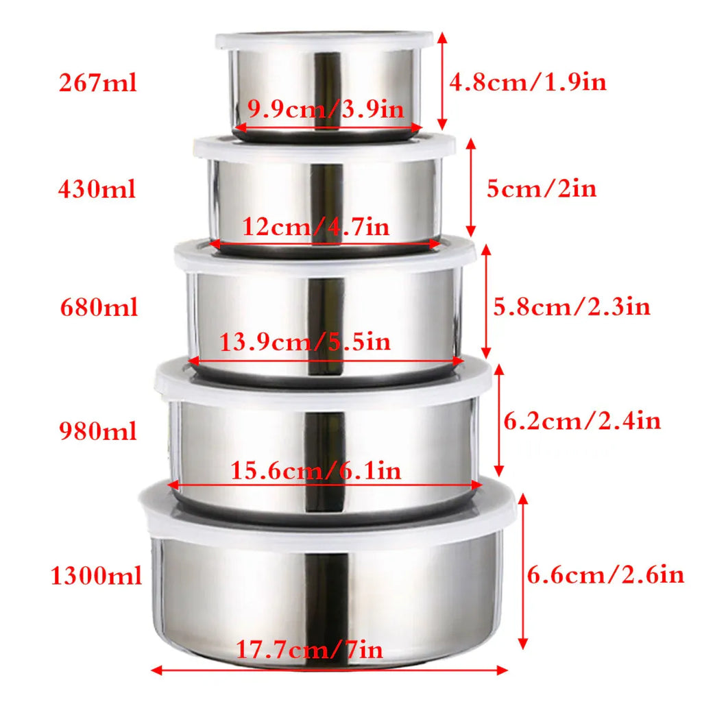 5PCS Food Storage Bowls Round Kitchen Containers with Lids for