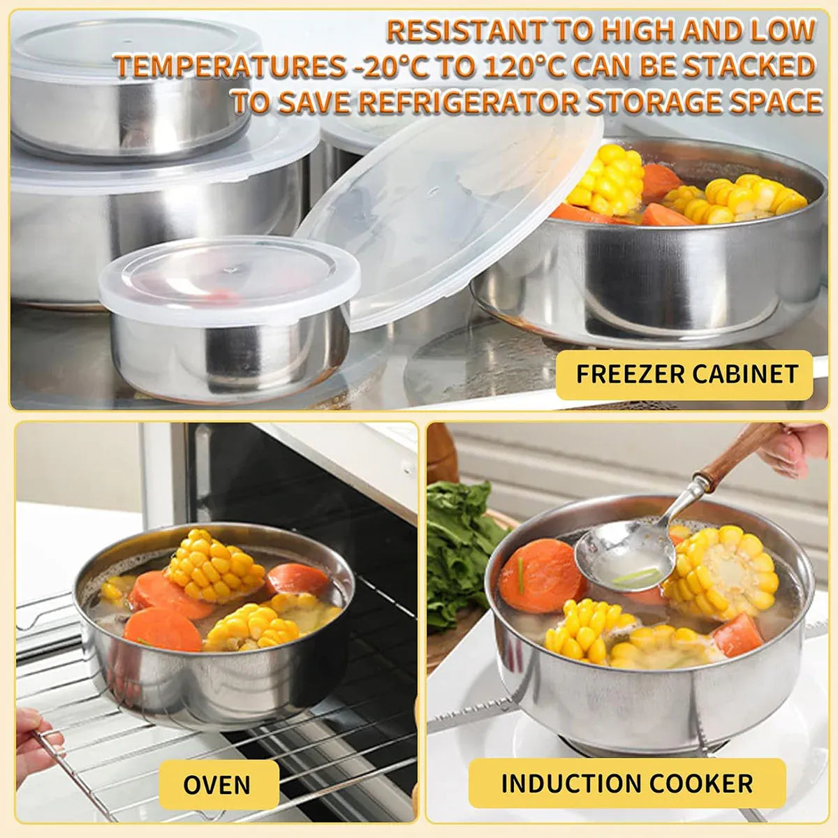 5PCS Food Storage Bowls Round Kitchen Containers with Lids for