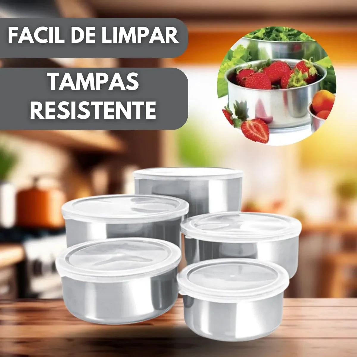 5PCS Food Storage Bowls Round Kitchen Containers with Lids for