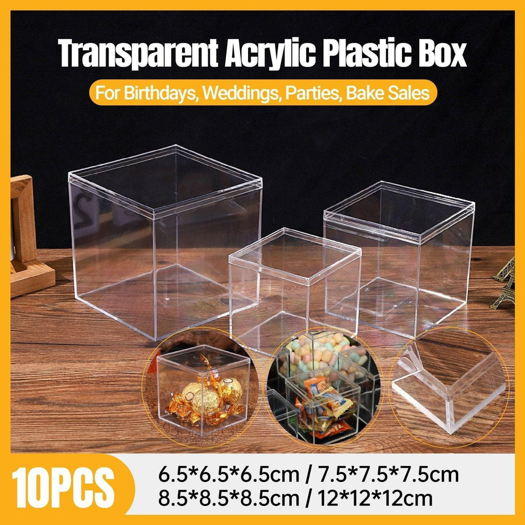 10PCS Clear Acrylic Plastic Boxes Square Storage Containers for