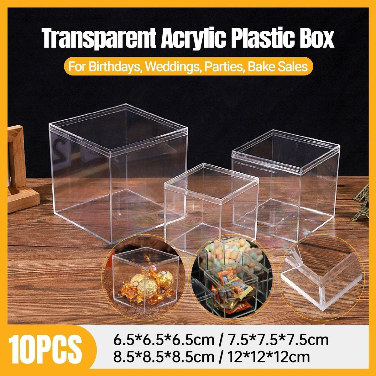 10PCS Clear Acrylic Plastic Boxes Square Storage Containers for