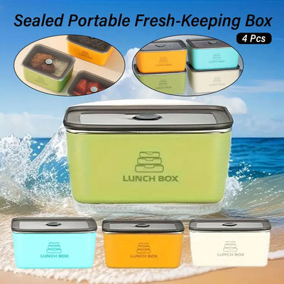 4pcs Sealed Crisper Food Storage Container Set Bento Box Refrigerator