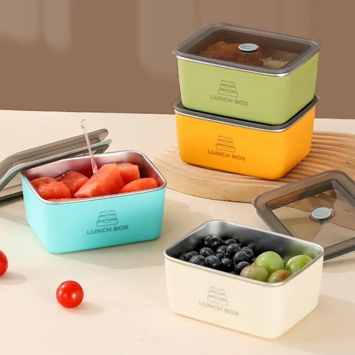 4pcs Sealed Crisper Food Storage Container Set Bento Box Refrigerator