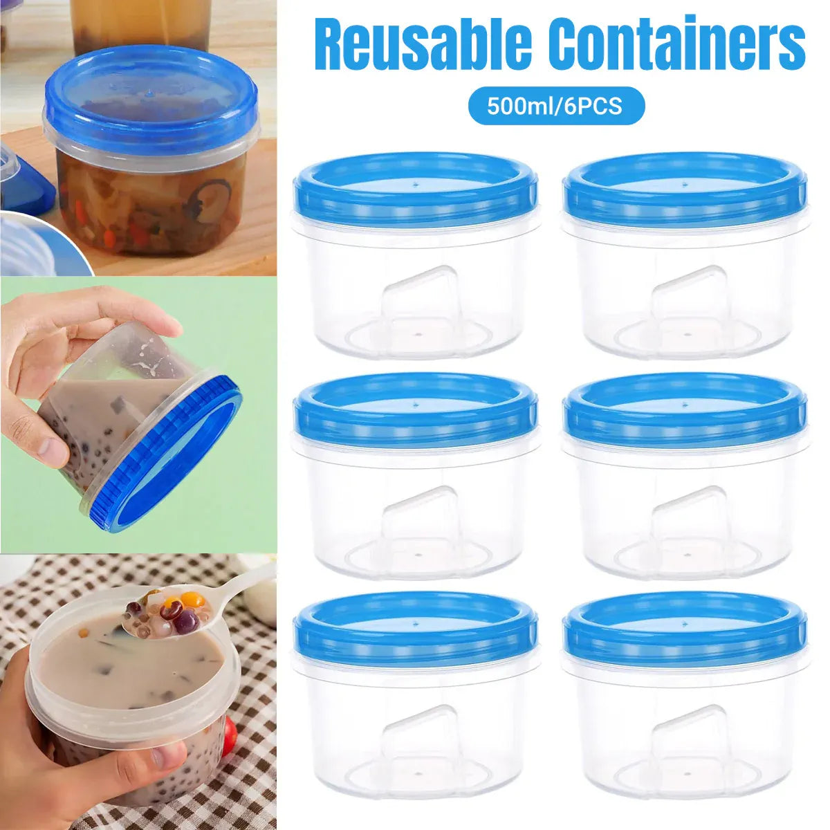 6PCS Reusable Food Storage Box Set Freezer Containers Lunch Prep
