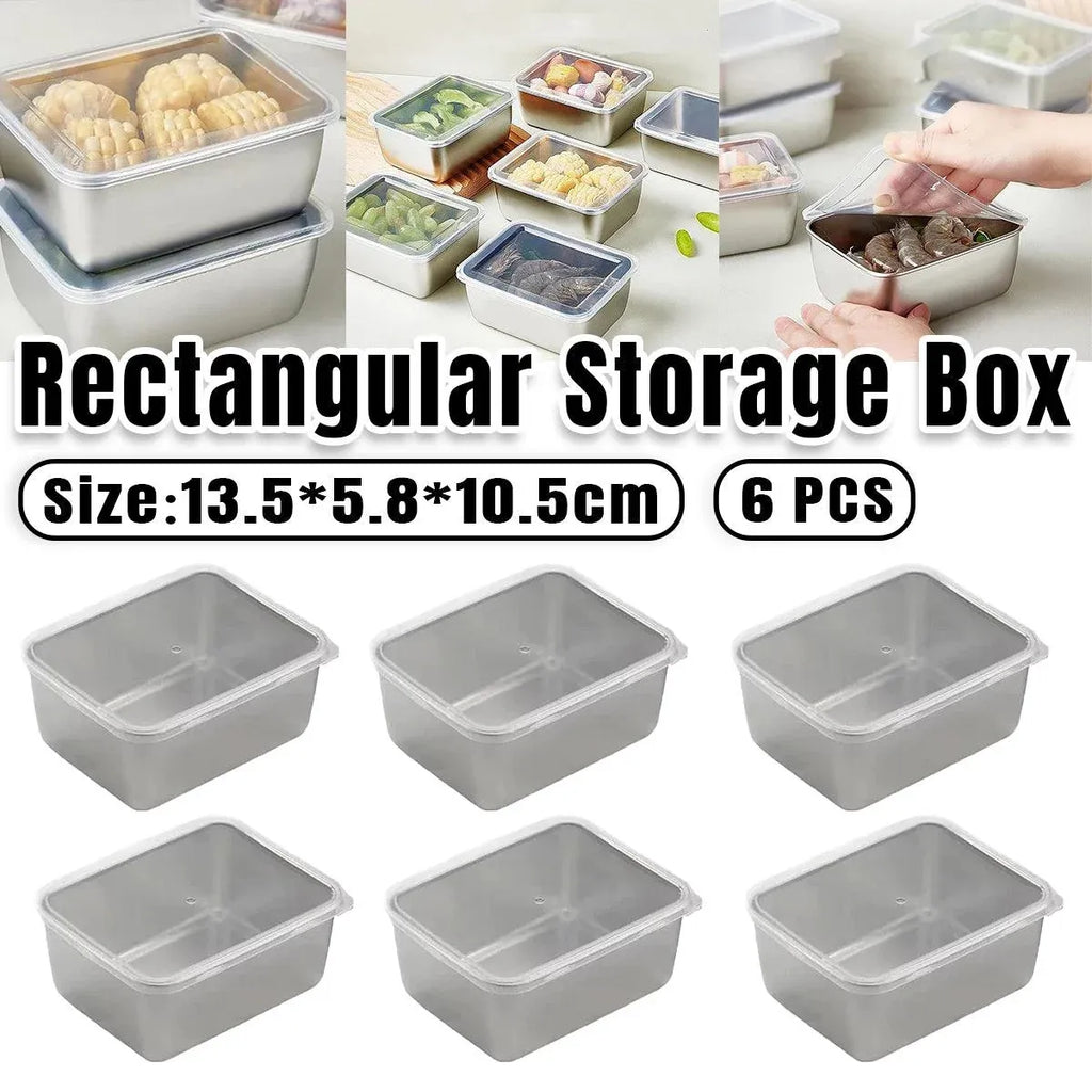 6PCS Stainless Steel Food Storage Box Refrigerator Crisper