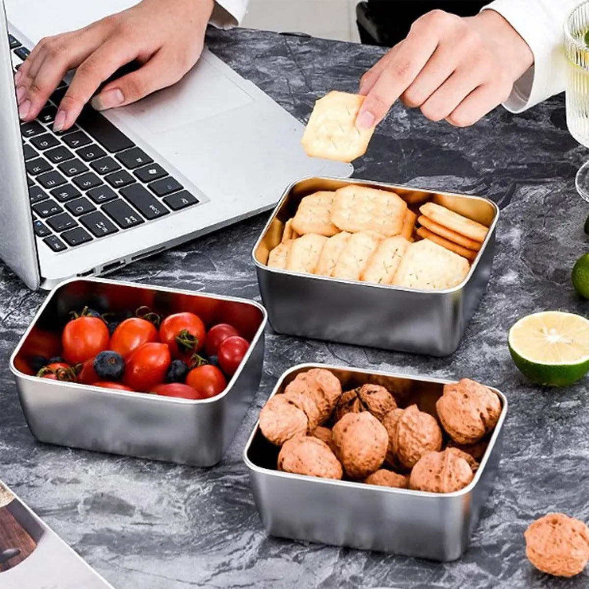 6PCS Stainless Steel Food Storage Box Refrigerator Crisper