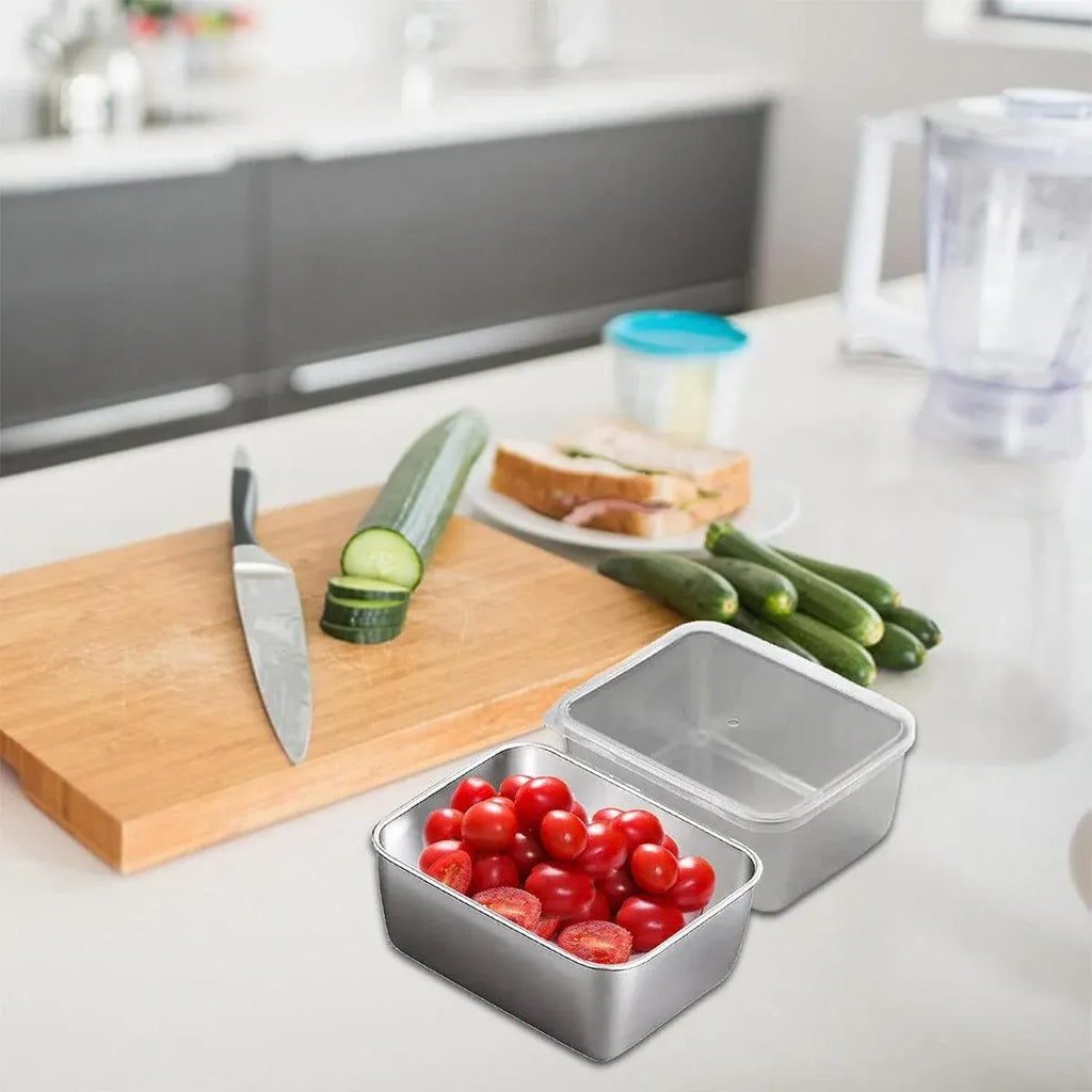 6PCS Stainless Steel Food Storage Box Refrigerator Crisper