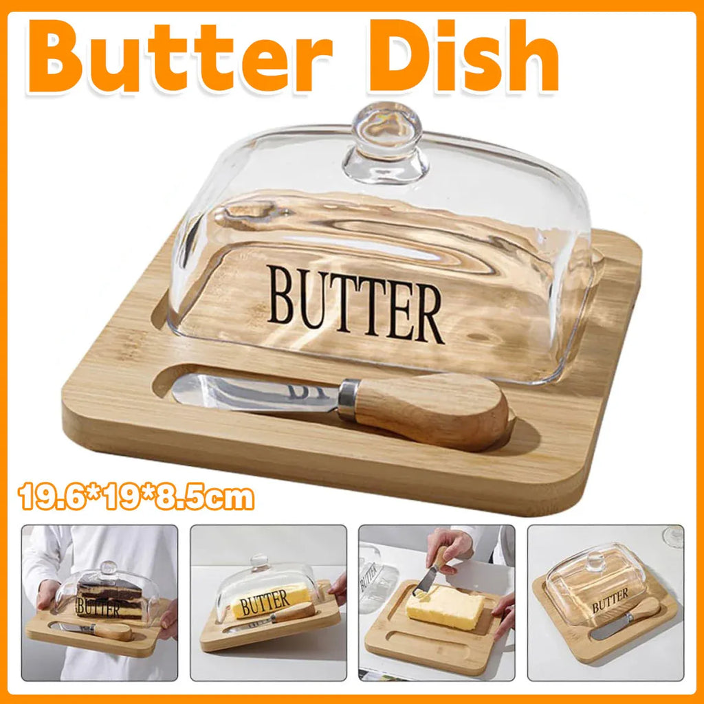Butter Dish Glass Lid Cheese Cake Dessert Box Storage Container