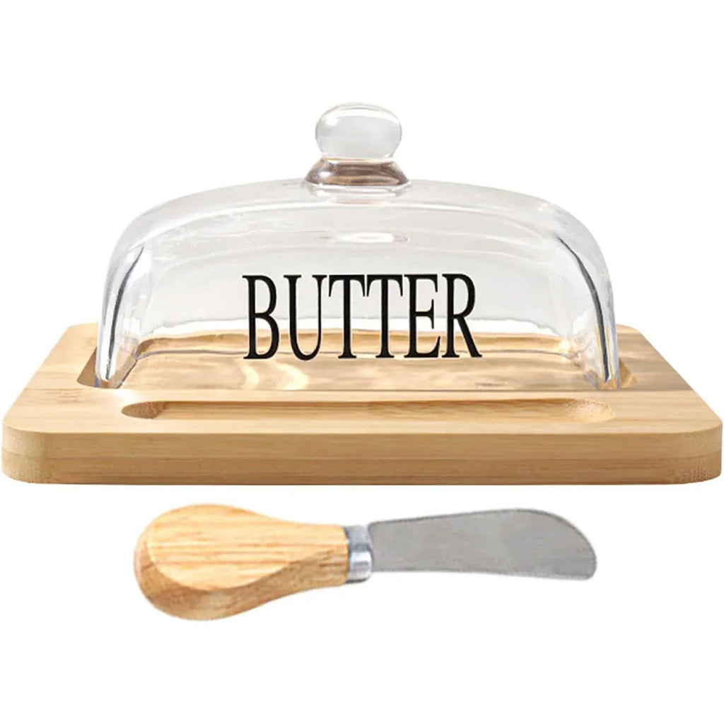 Butter Dish Glass Lid Cheese Cake Dessert Box Storage Container