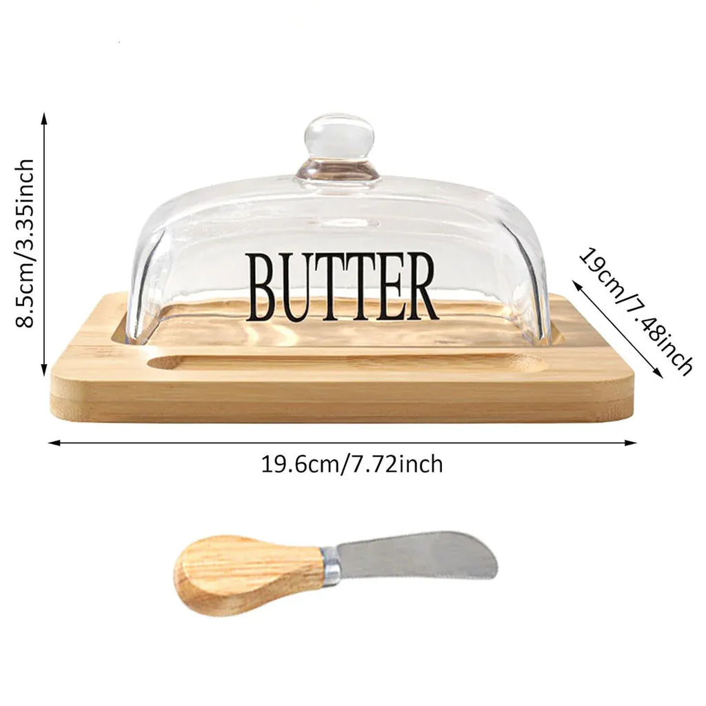 Butter Dish Glass Lid Cheese Cake Dessert Box Storage Container