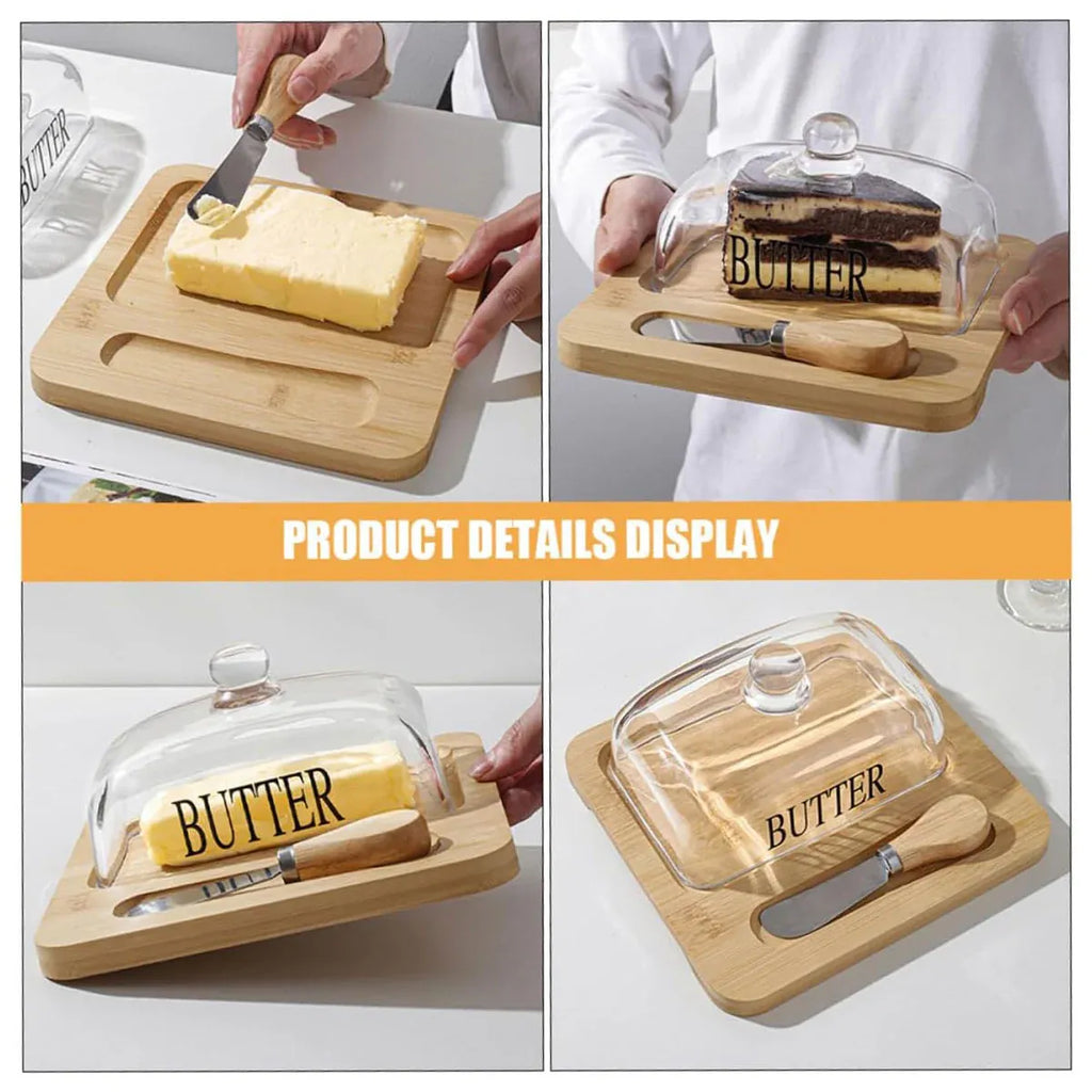 Butter Dish Glass Lid Cheese Cake Dessert Box Storage Container