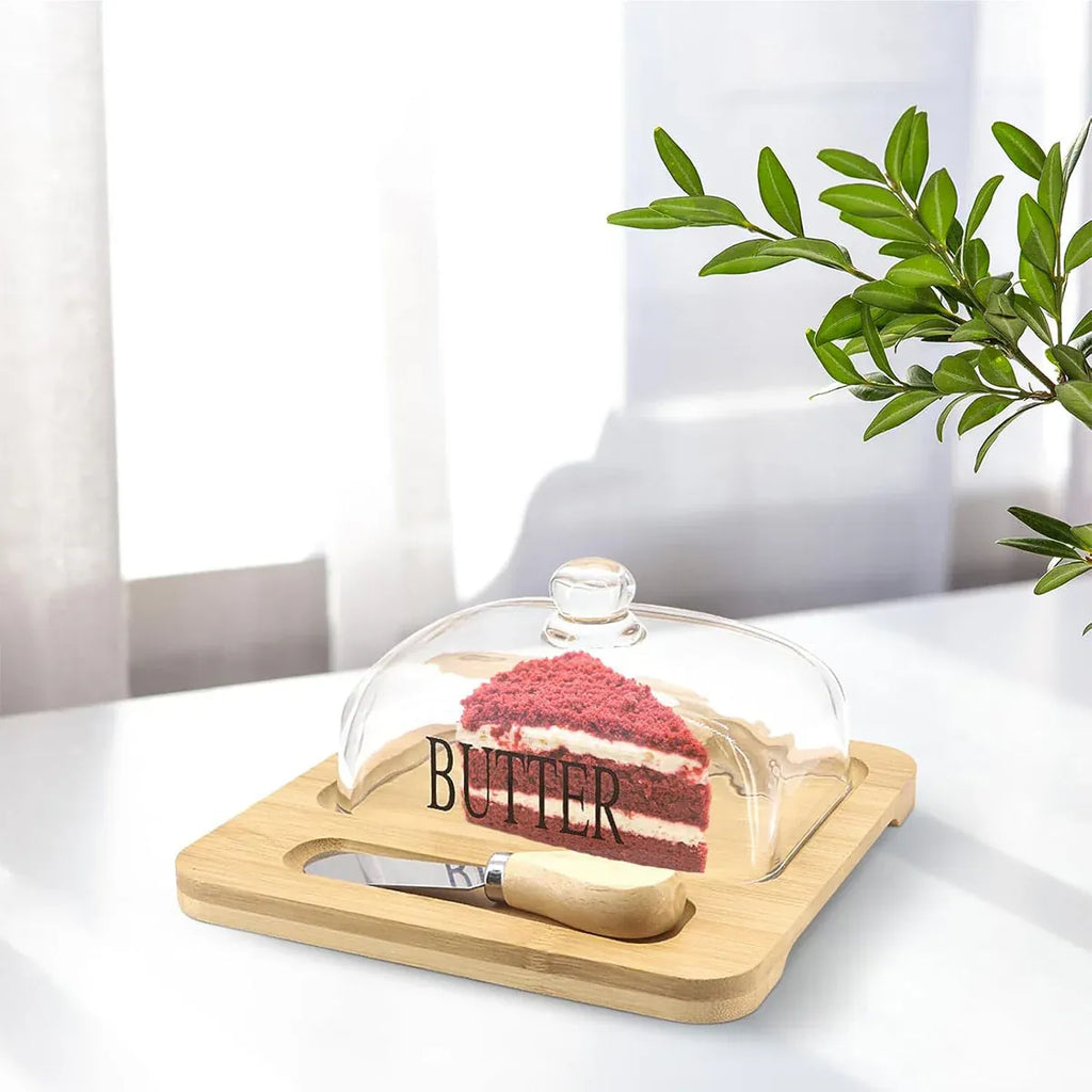 Butter Dish Glass Lid Cheese Cake Dessert Box Storage Container