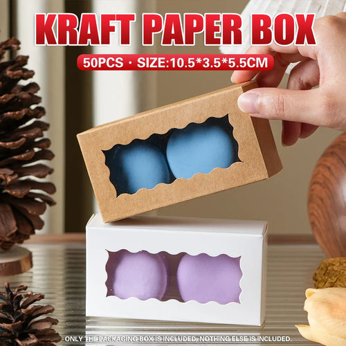 50PCS Kraft Paper Gift Box with Clear Window 10.5x3.5x5.5cm Khaki/White Sturdy - White