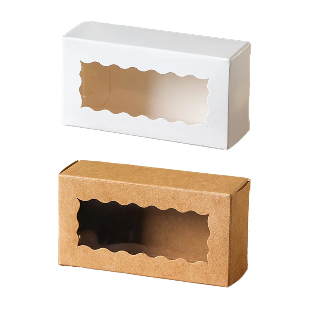 50PCS Kraft Paper Gift Box with Clear Window 10.5x3.5x5.5cm Khaki/White Sturdy - White
