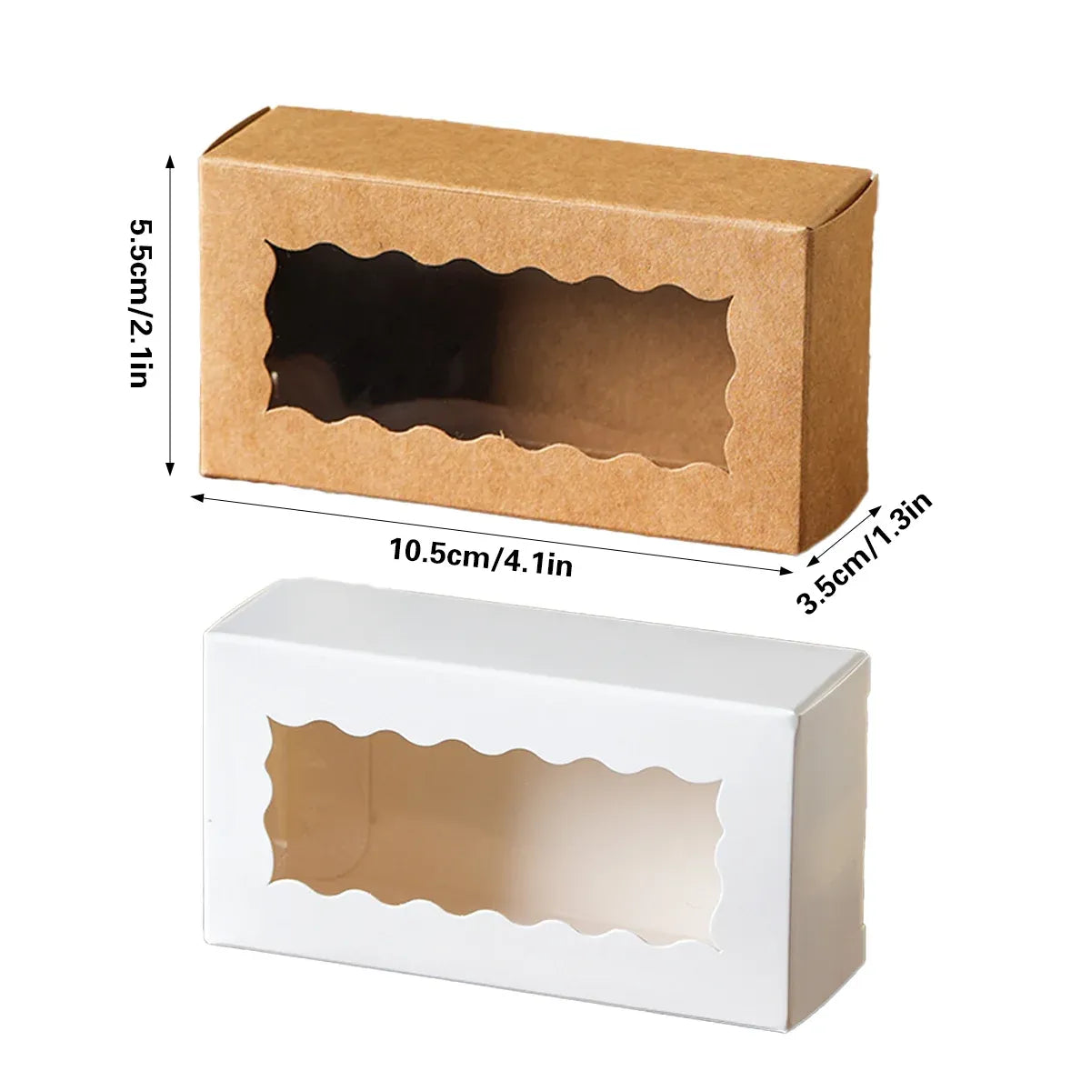 50PCS Kraft Paper Gift Box with Clear Window 10.5x3.5x5.5cm Khaki/White Sturdy - White