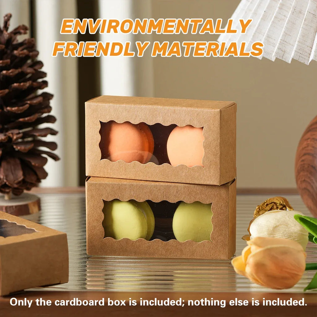50PCS Kraft Paper Gift Box with Clear Window 10.5x3.5x5.5cm Khaki/White Sturdy - White