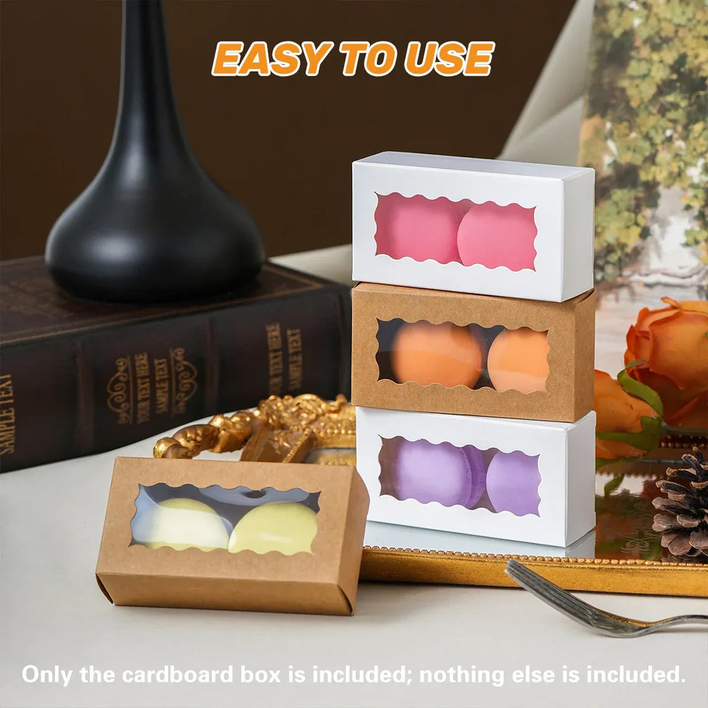 50PCS Kraft Paper Gift Box with Clear Window 10.5x3.5x5.5cm Khaki/White Sturdy - White