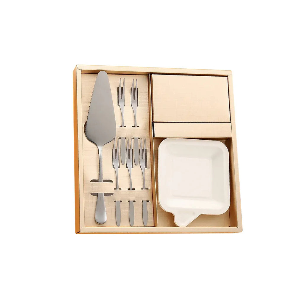 Stainless Steel Cake Knife Fork Plate Set With Candles For Party