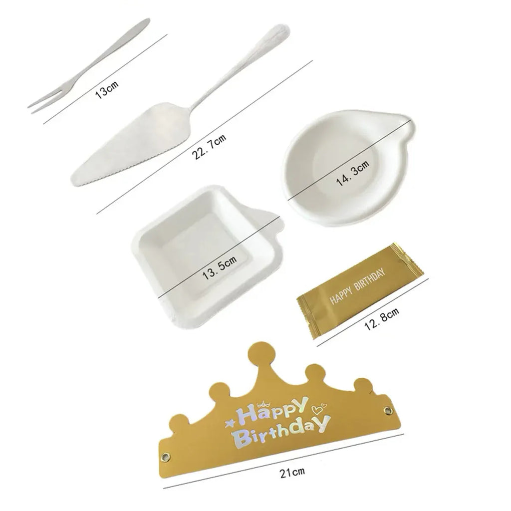 Stainless Steel Cake Knife Fork Plate Set With Candles For Party