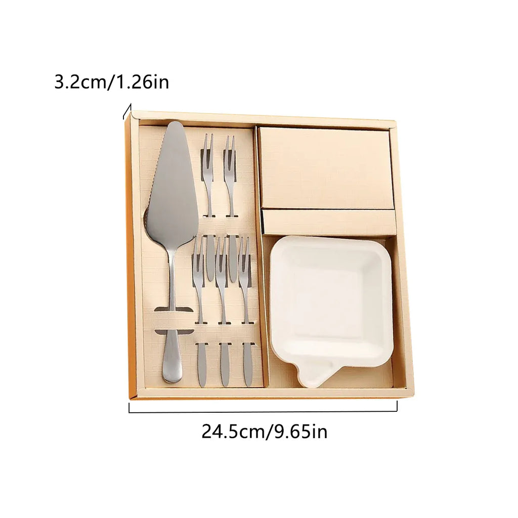 Stainless Steel Cake Knife Fork Plate Set With Candles For Party