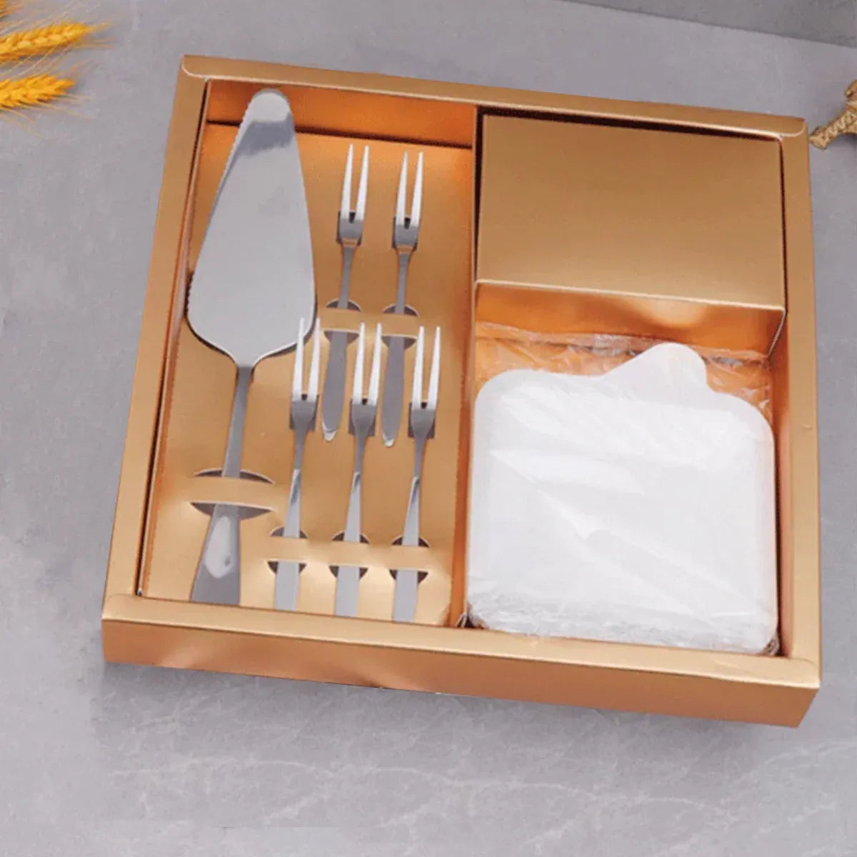 Stainless Steel Cake Knife Fork Plate Set With Candles For Party