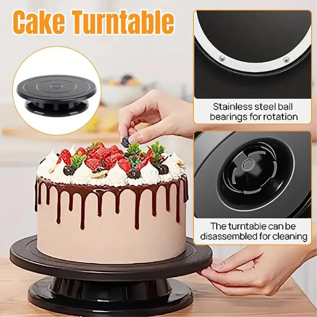 Rotating Cake Decorating Turntable, Black, 28 cm