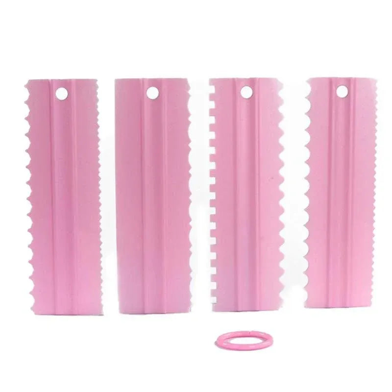Cake Decorating Scraper and Icing Comb Set, 4 Pieces, Pink