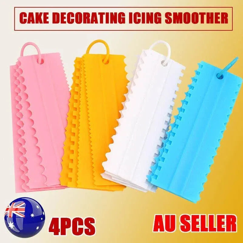 Cake Decorating Scraper and Icing Comb Set, 4 Pieces