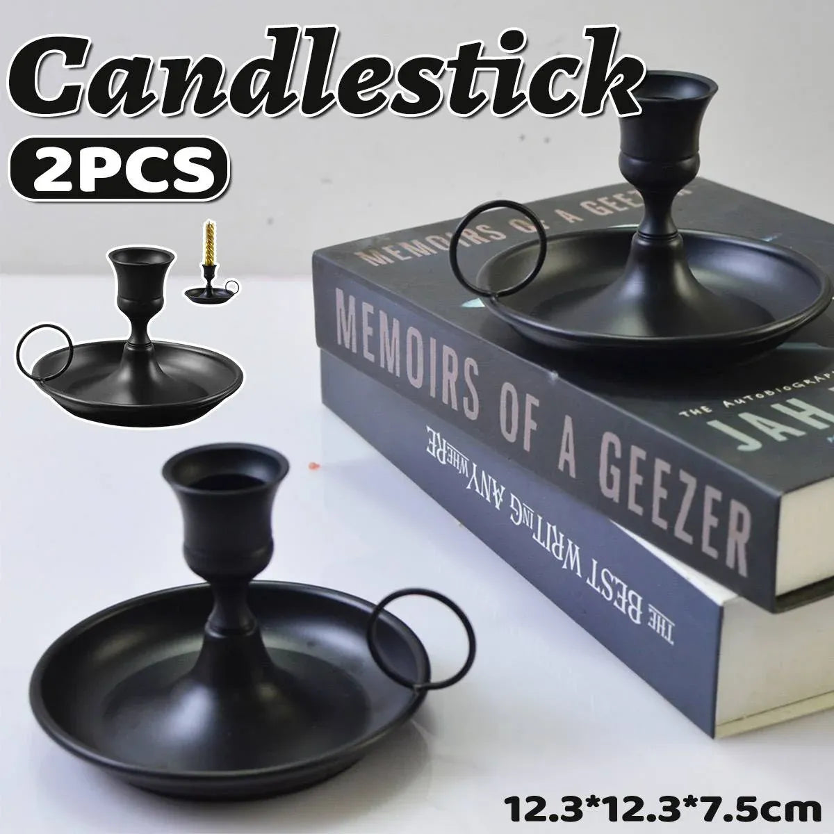 Nordic Iron Chamberstick Candle Holders, Matte Black, Set of 2
