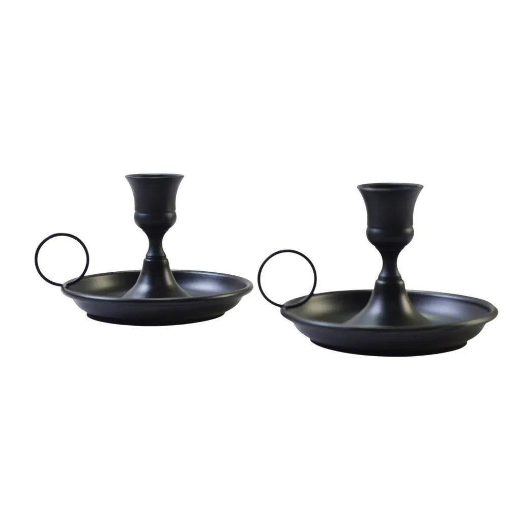 Nordic Iron Chamberstick Candle Holders, Matte Black, Set of 2